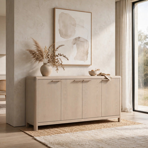 Livvy Sideboard with 4 Doors & 3 Cabinets | White S& Ash Wood 68"