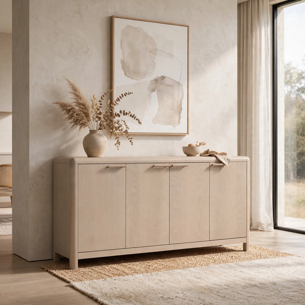 Livvy Sideboard with 4 Doors & 3 Cabinets | White S& Ash Wood 68"