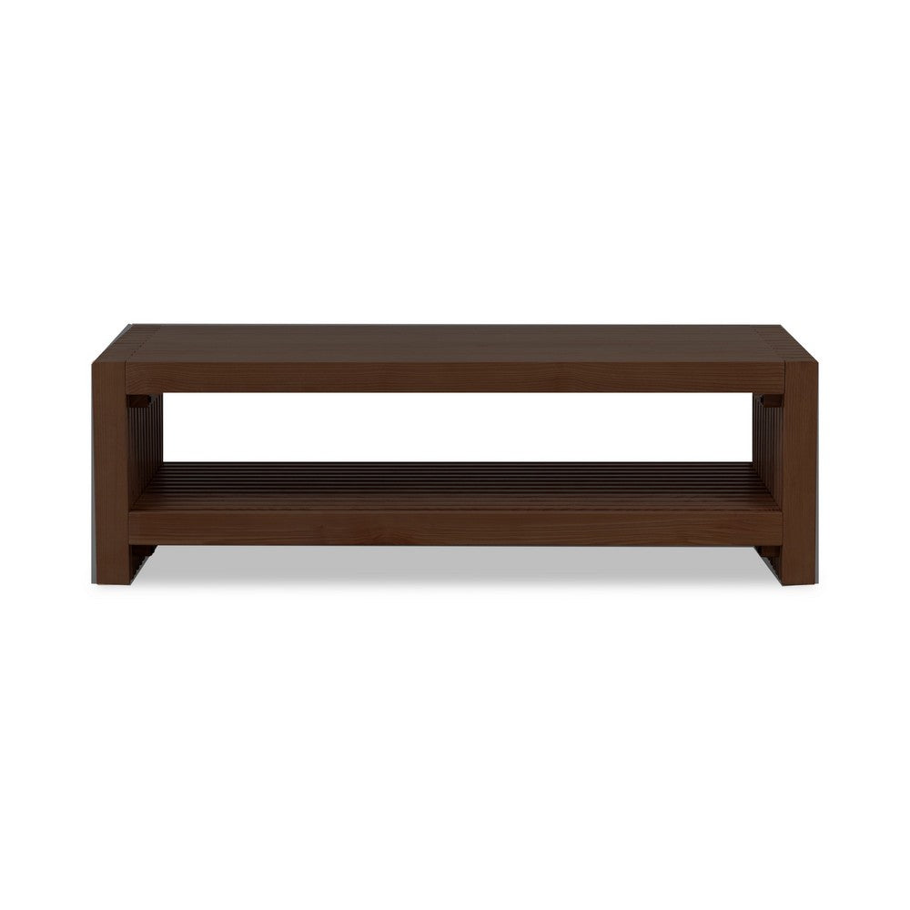Tammy Coffee Table | Lower Shelf | Slatted Accents | Roux Solid Wood 54"