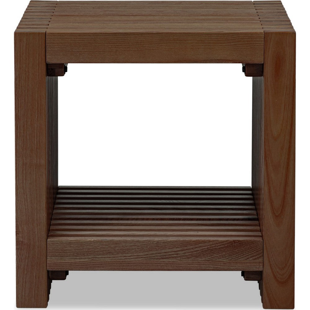 Tammy Square Side Table | Lower Shelf | Slatted Accents | Roux Solid Wood 22"
