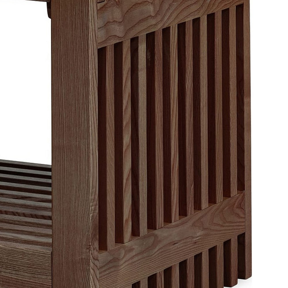 Tammy Square Side Table | Lower Shelf | Slatted Accents | Roux Solid Wood 22"
