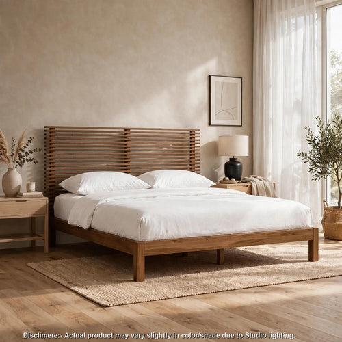 Tammy Queen Platform Bed with Natural Slatted Headboard | Roux Ash Wood