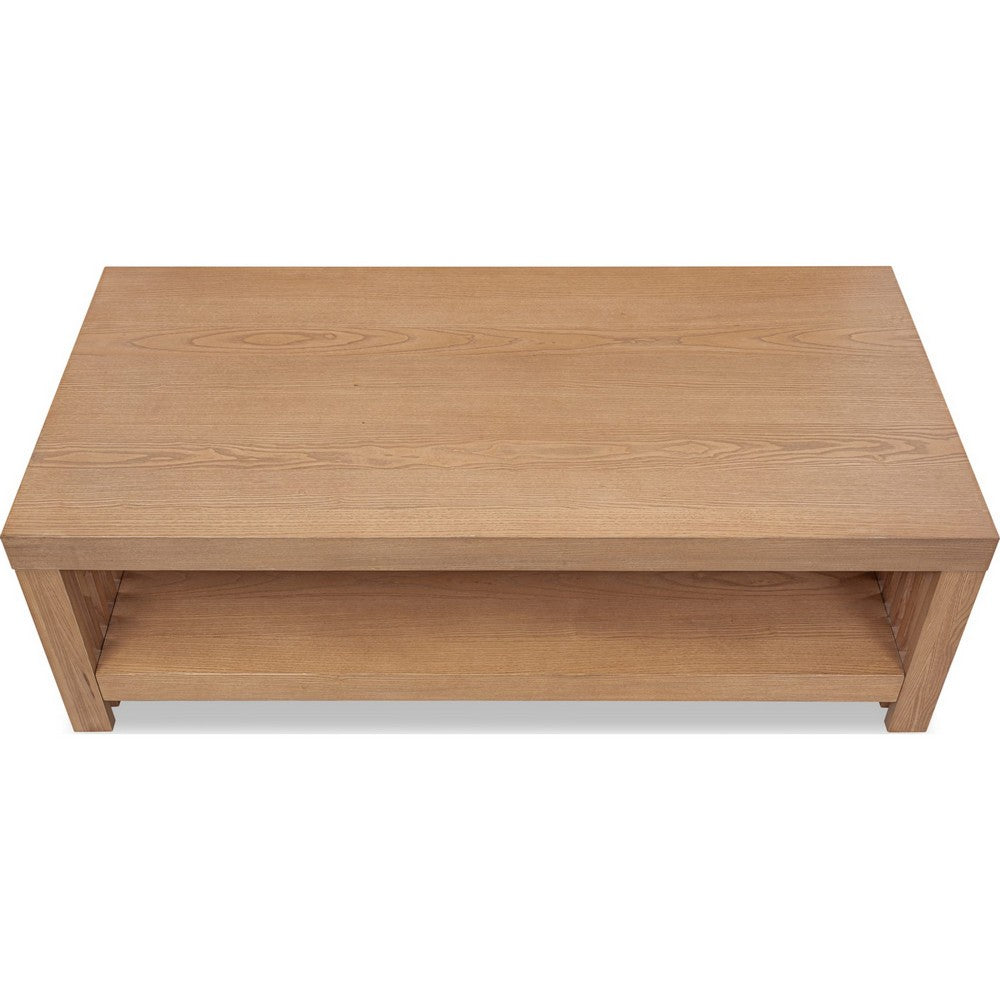 Tammy Coffee Table with Lower Shelf | Slatted Accent | Flaxen Solid Wood 54"