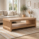 Tammy Coffee Table with Lower Shelf | Slatted Accent | Flaxen Solid Wood 54"