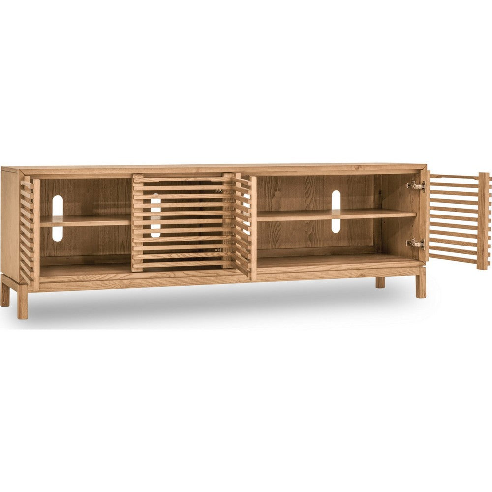 Tammy Media Console with 4 Doors | Slatted Design | Flaxen Ash Wood 78"