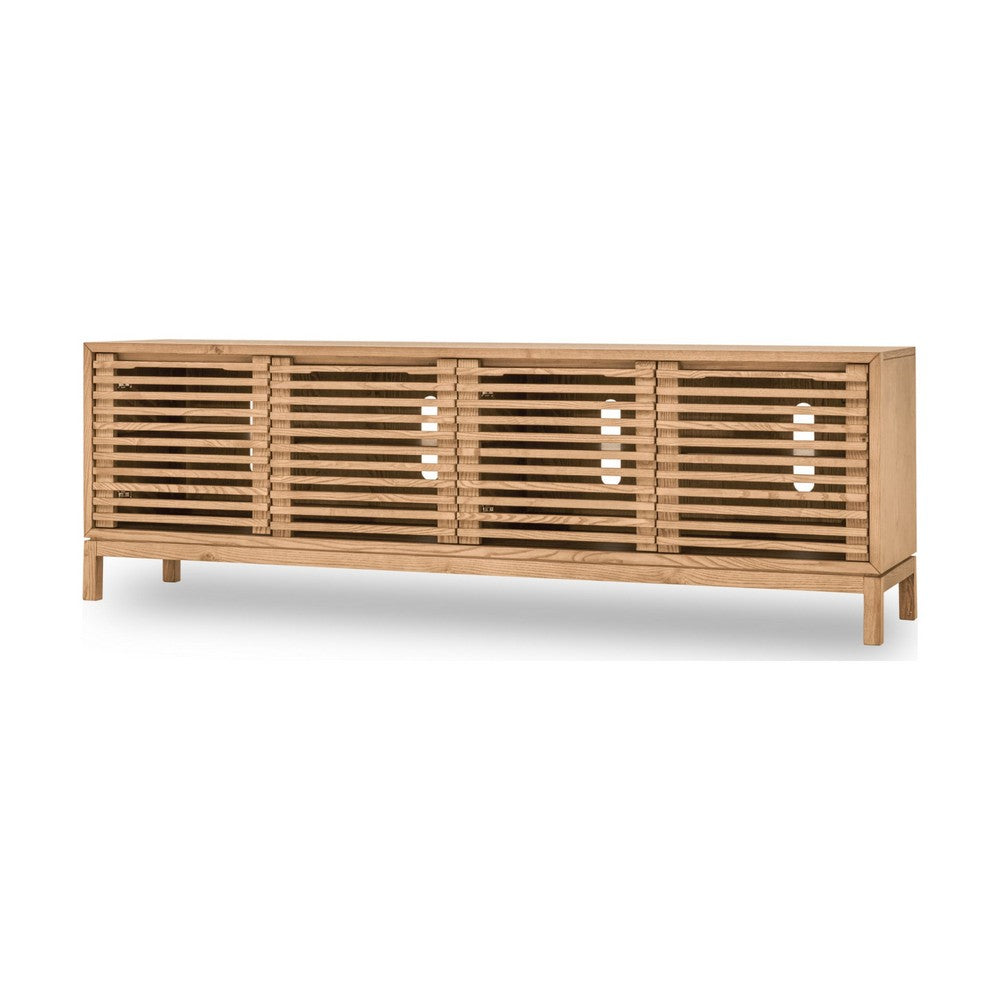 Tammy Media Console with 4 Doors | Slatted Design | Flaxen Ash Wood 78"