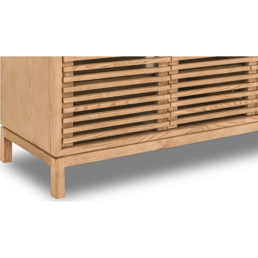 Tammy Media Console with 4 Doors | Slatted Design | Flaxen Ash Wood 78"