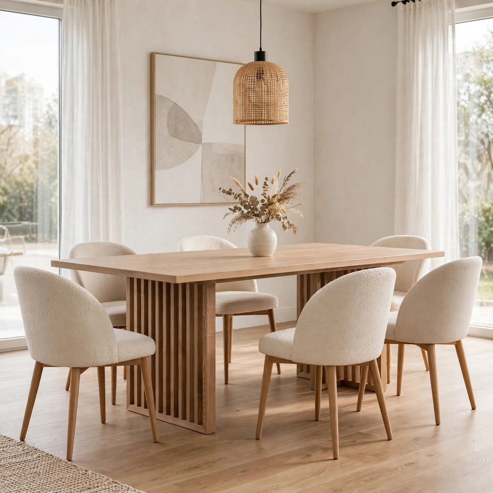 Tammy Dining Table with Sculptural Base Design | Flaxen Solid Ash Wood 78"