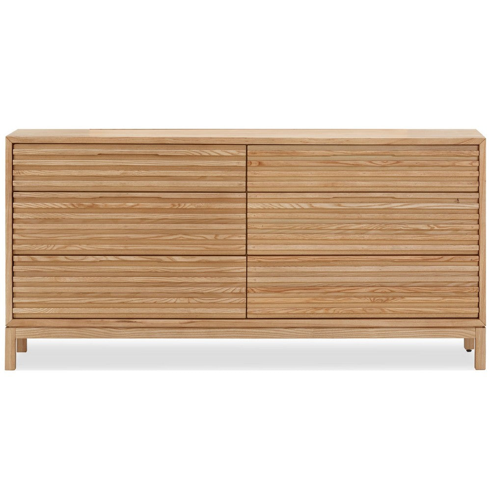 Tammy Wide Dresser | 6 Drawers | Slatted Front Design | Flaxen Wood