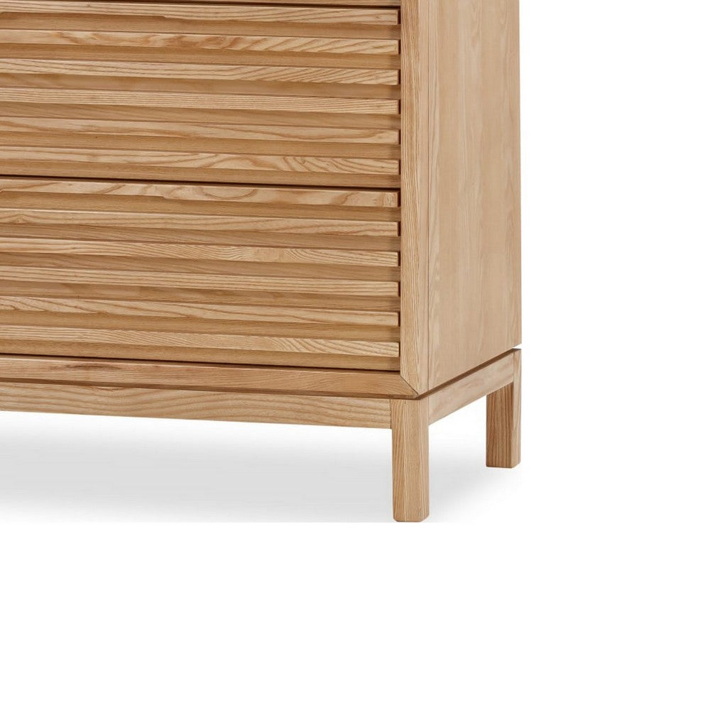 Tammy Wide Dresser | 6 Drawers | Slatted Front Design | Flaxen Wood