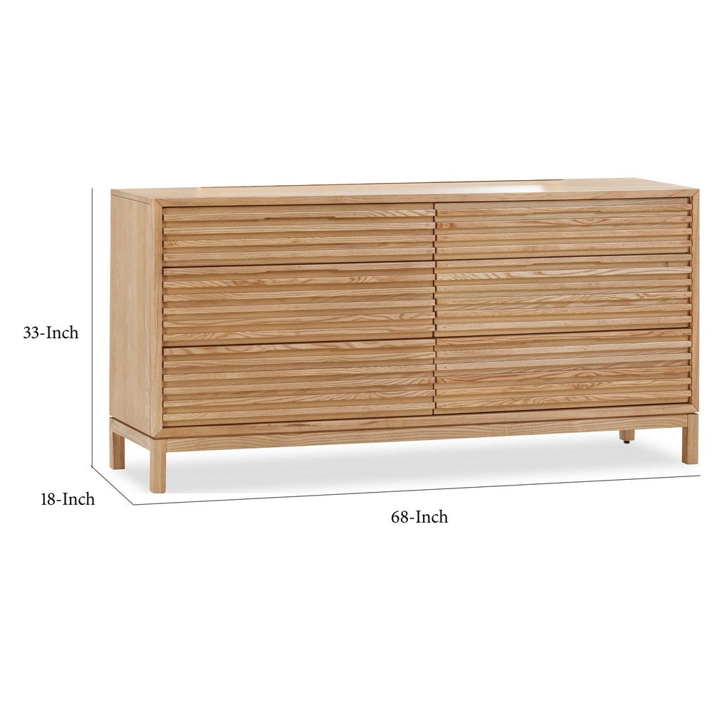 Tammy Wide Dresser | 6 Drawers | Slatted Front Design | Flaxen Wood