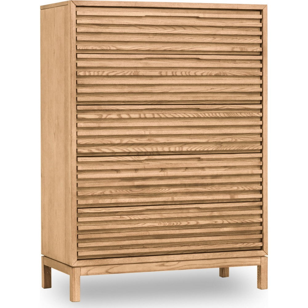 Tammy Tall Dresser Chest | 6 Drawers | Slatted Front Design | Flaxen Wood