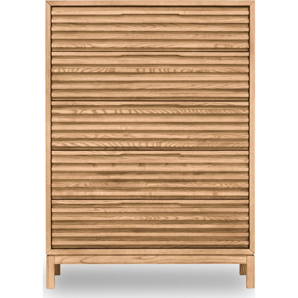 Tammy Tall Dresser Chest | 6 Drawers | Slatted Front Design | Flaxen Wood