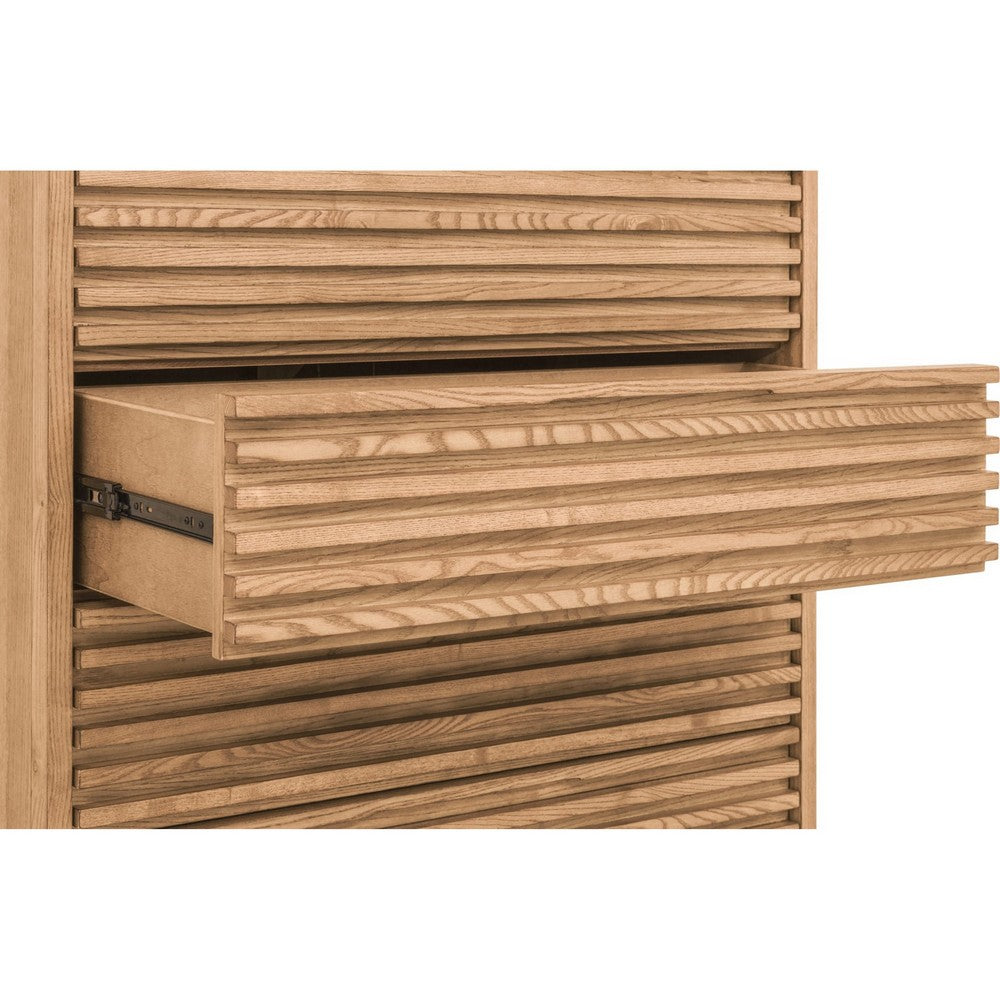 Tammy Tall Dresser Chest | 6 Drawers | Slatted Front Design | Flaxen Wood