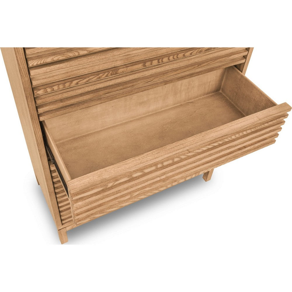 Tammy Tall Dresser Chest | 6 Drawers | Slatted Front Design | Flaxen Wood