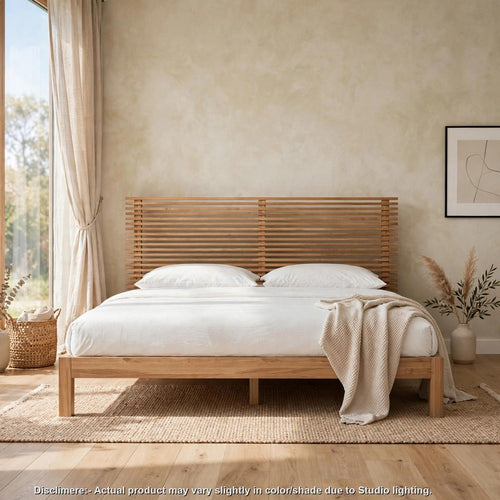 Tammy Queen Platform Bed | Natural Slatted Headboard | Flaxen Ash Wood