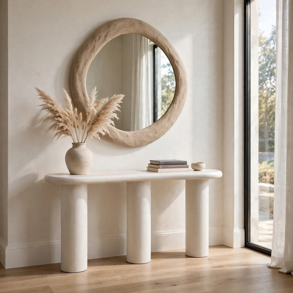 Sofie Modern Console Table with Sculptural Design | Off-White Wood 60"