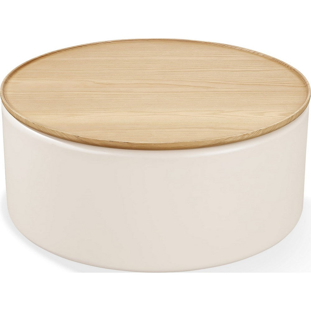 Oslo Lift-Top Coffee Table | Storage & Casters | Barley-White Wood 35" Round