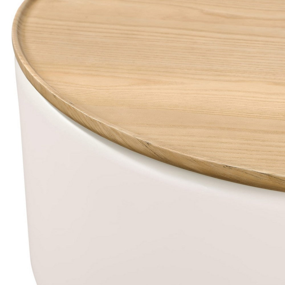 Oslo Lift-Top Coffee Table | Storage & Casters | Barley-White Wood 35" Round