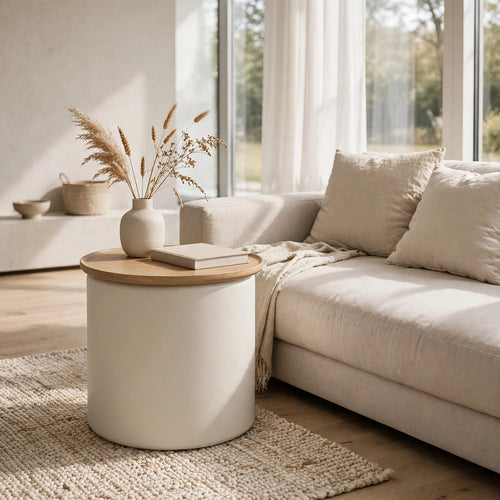 Oslo Lift-Top Round End Table | Hidden Storage | Barley-Off White Wood 19"