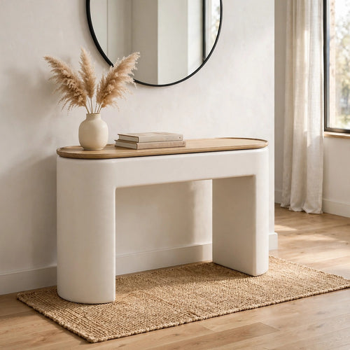 Oslo Lift-Top Console Table with Barley Soft-Close Top | Off-White Wood 48"