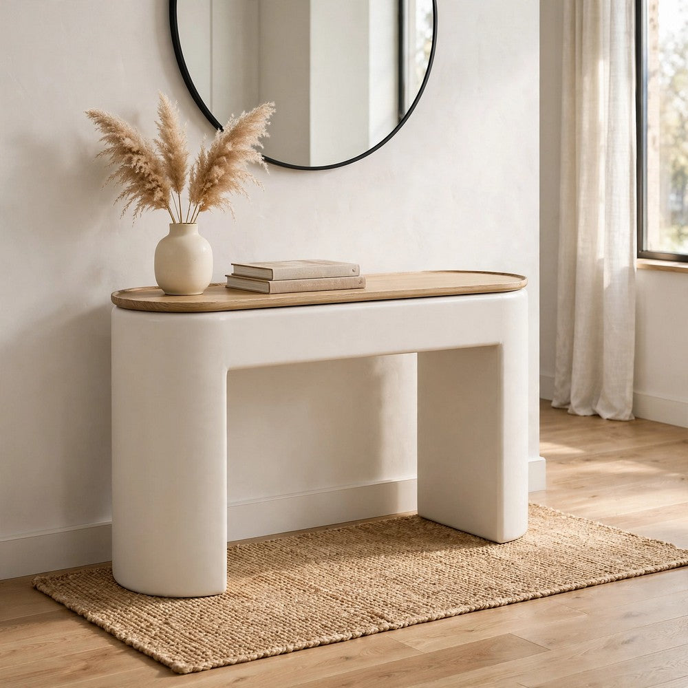 Oslo Lift-Top Console Table with Barley Soft-Close Top | Off-White Wood 48"