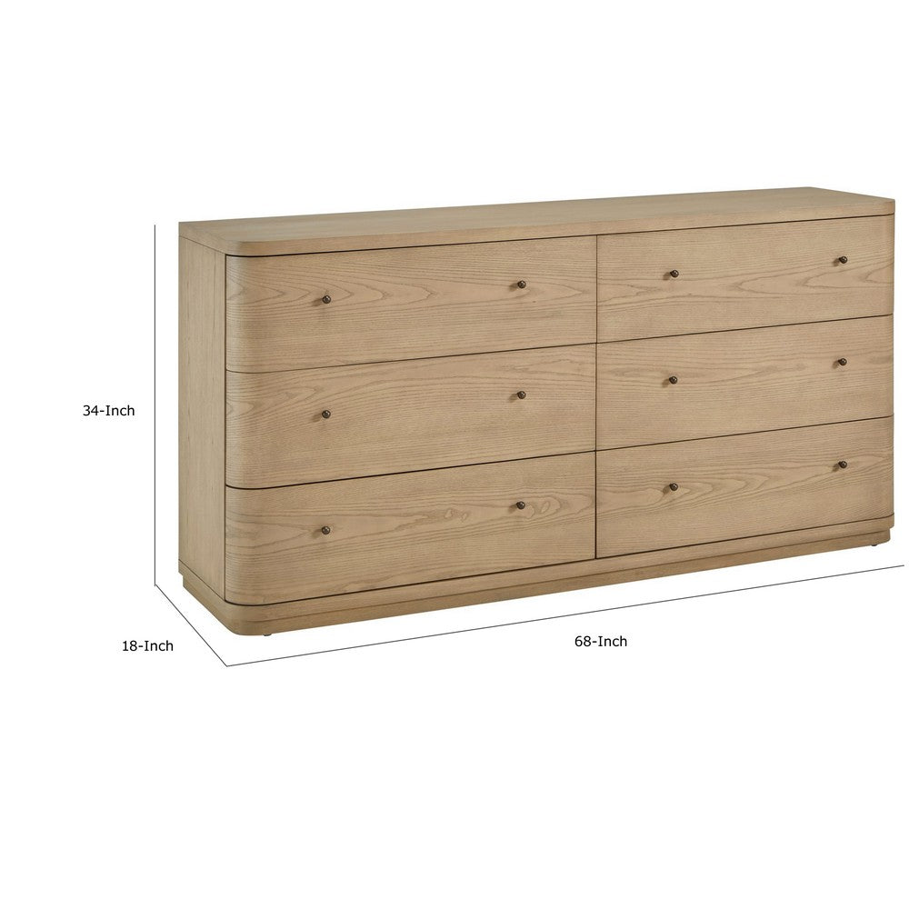 Yati 68" Dresser | 6 Drawers | Rounded Corners | Plinth Base | Buff Cream