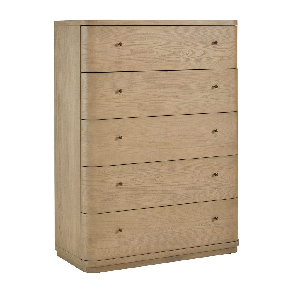 Yati Tall Dresser Chest | 5 Drawers | Rounded Corners | Distress Buff Cream