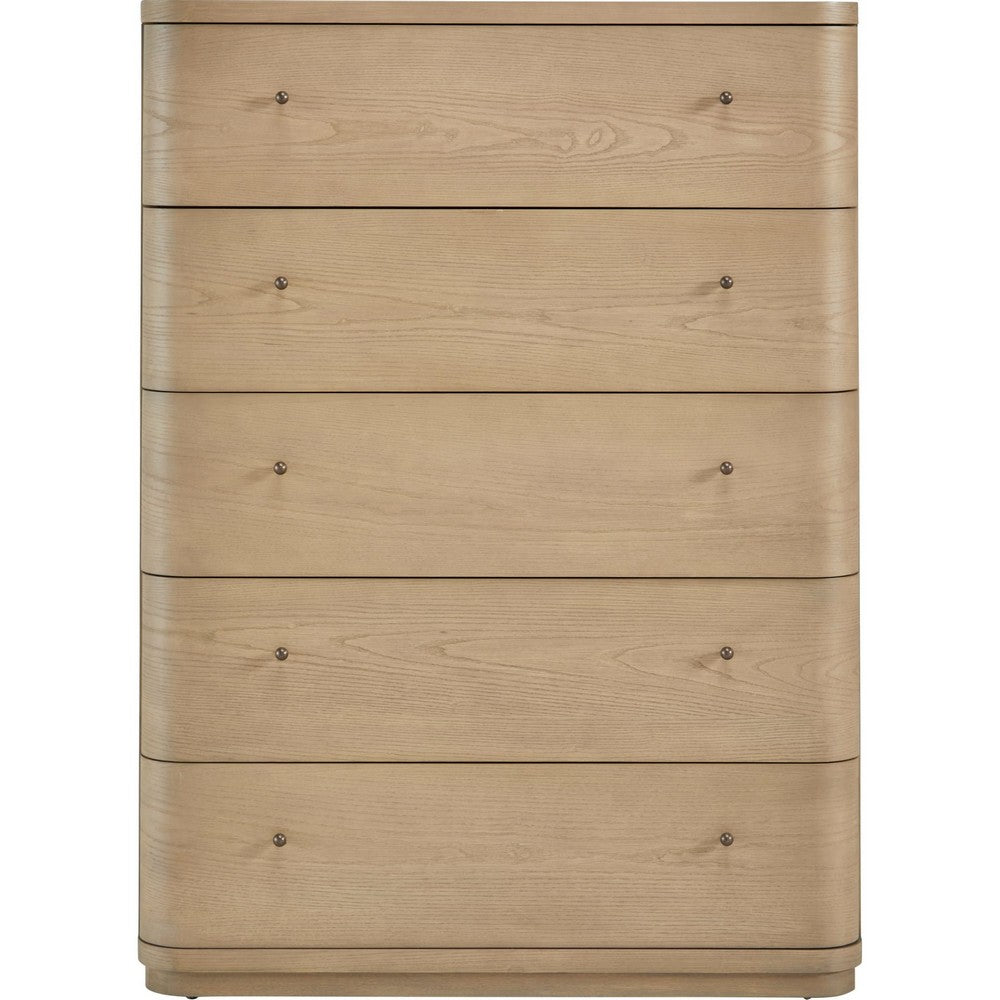 Yati Tall Dresser Chest | 5 Drawers | Rounded Corners | Distress Buff Cream