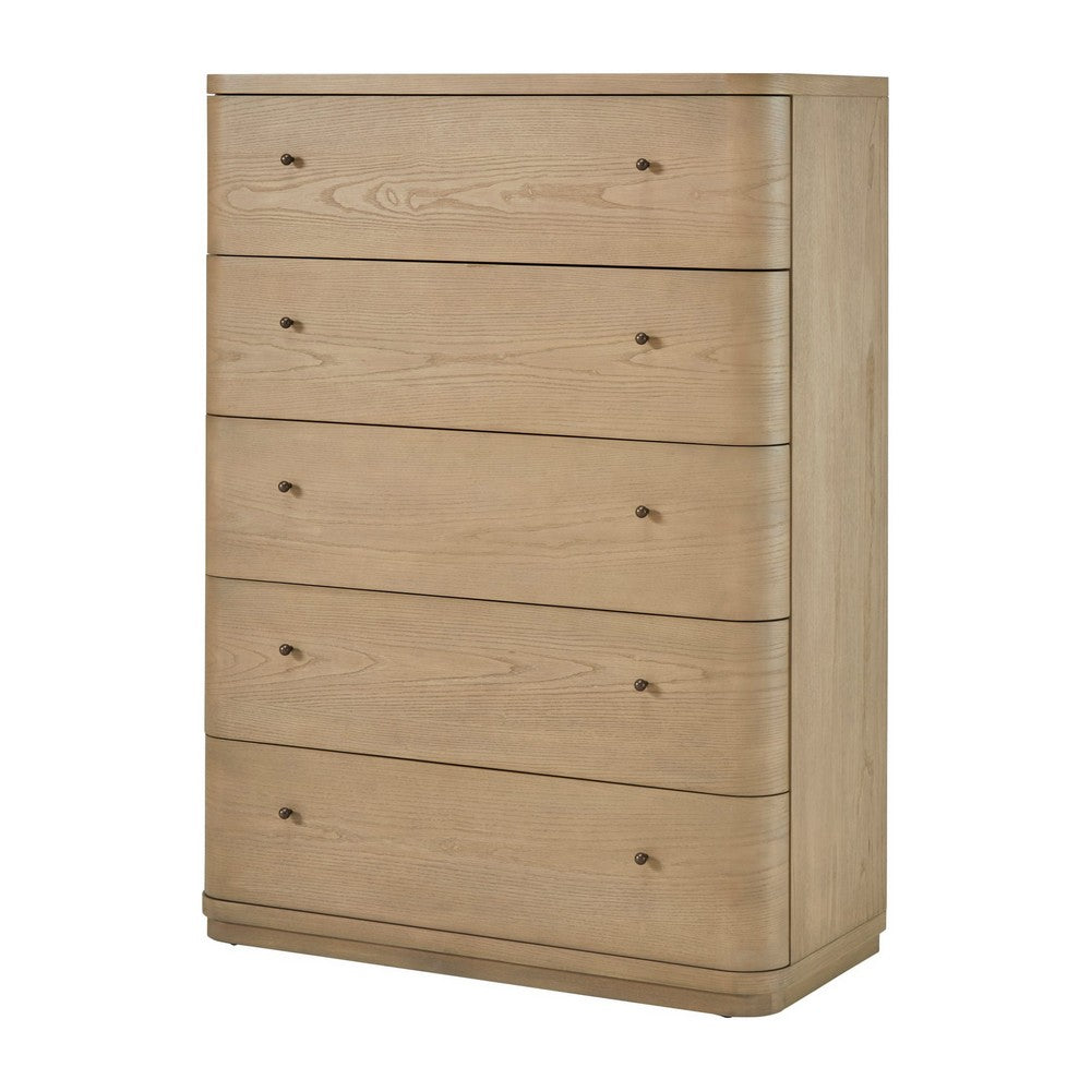 Yati Tall Dresser Chest | 5 Drawers | Rounded Corners | Distress Buff Cream