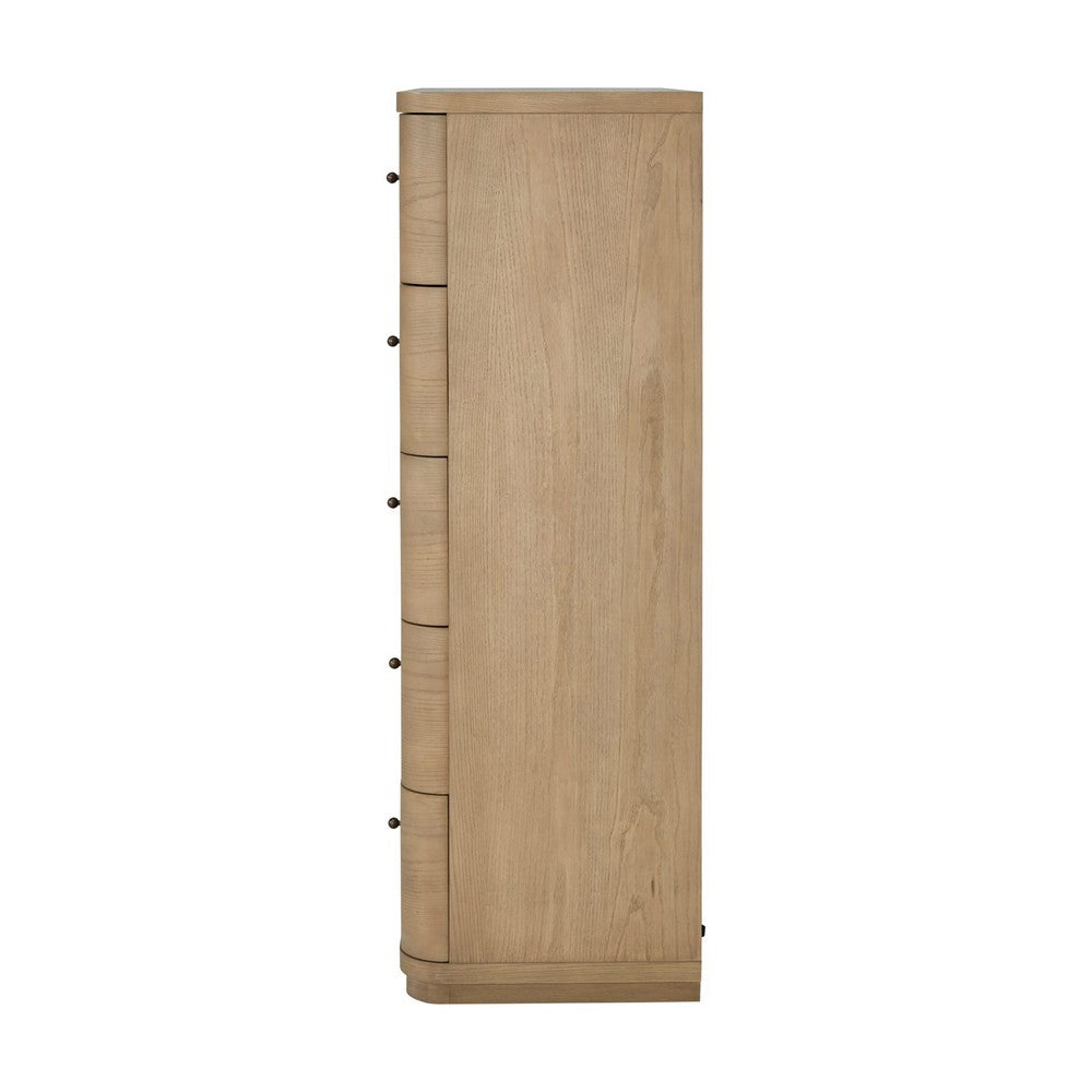 Yati Tall Dresser Chest | 5 Drawers | Rounded Corners | Distress Buff Cream