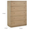 Yati Tall Dresser Chest | 5 Drawers | Rounded Corners | Distress Buff Cream
