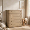 Yati Tall Dresser Chest | 5 Drawers | Rounded Corners | Distress Buff Cream