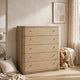 Yati Tall Dresser Chest | 5 Drawers | Rounded Corners | Distress Buff Cream