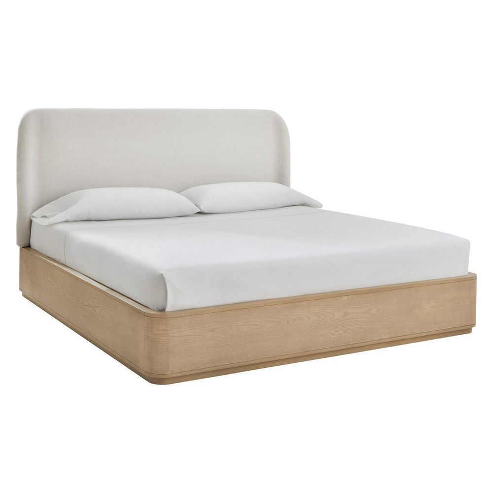 Yati Queen Platform Bed | Wingback | Beige Linen Upholstery | Buff Cream