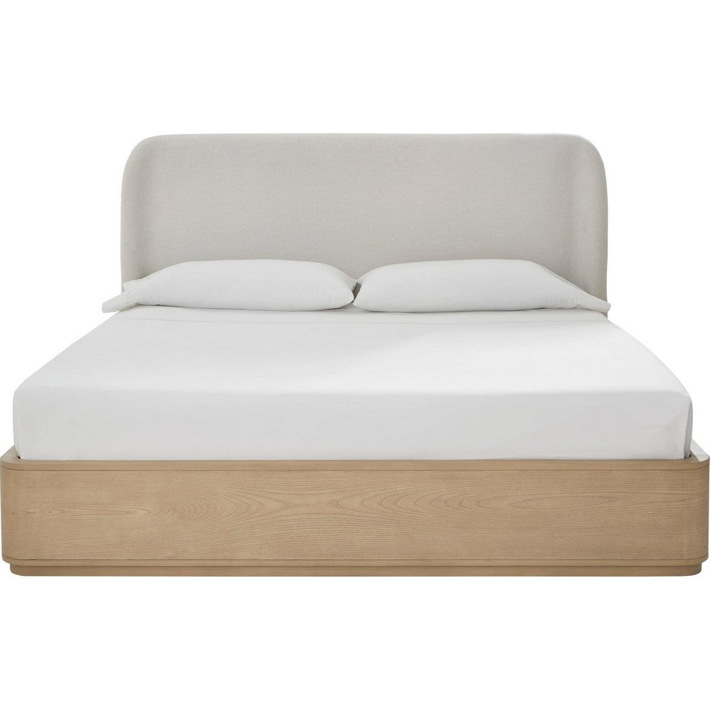 Yati Queen Platform Bed | Wingback | Beige Linen Upholstery | Buff Cream