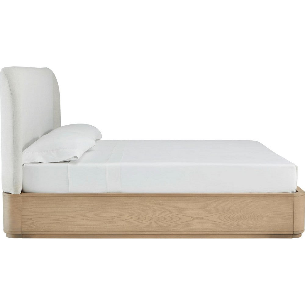 Yati Queen Platform Bed | Wingback | Beige Linen Upholstery | Buff Cream