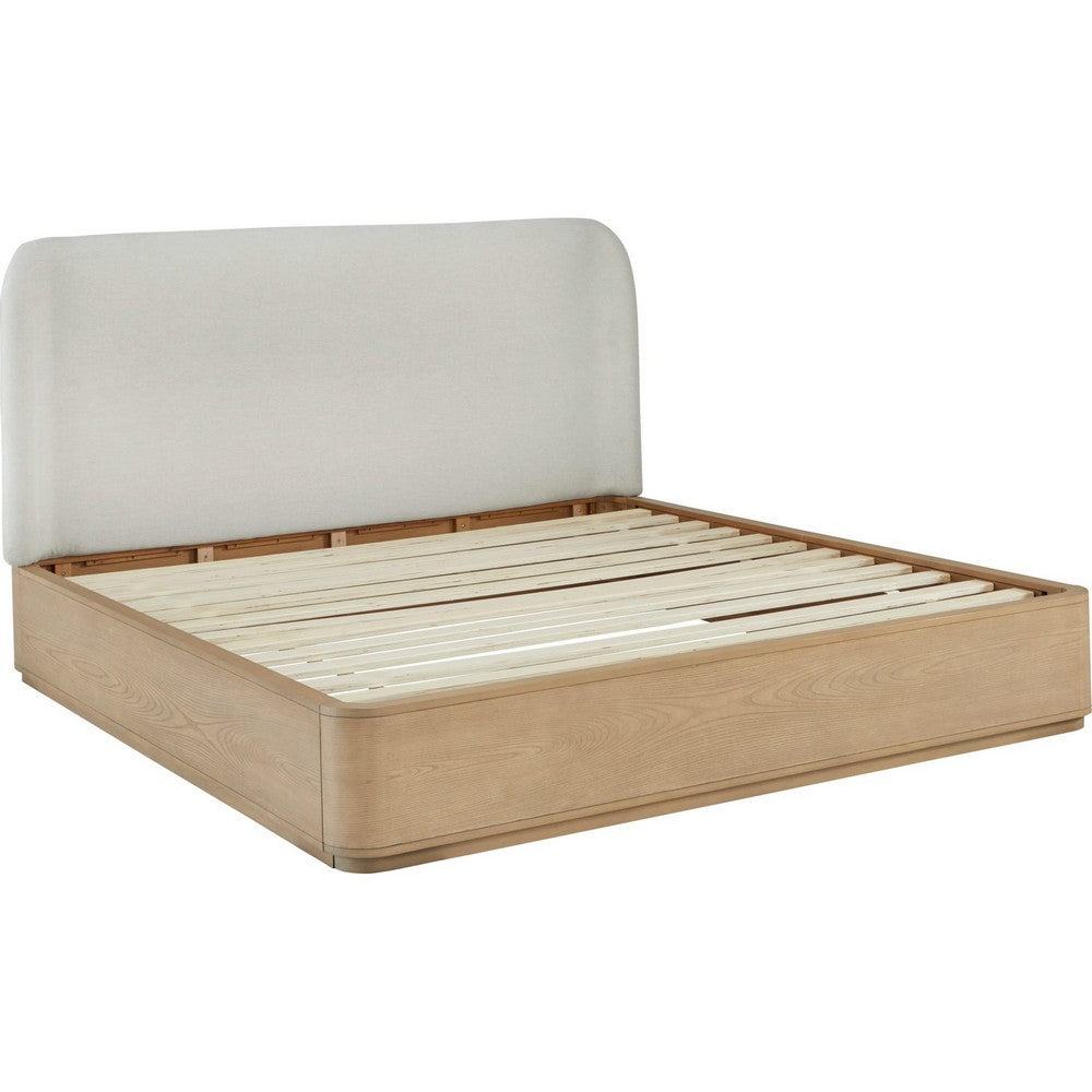 Yati Queen Platform Bed | Wingback | Beige Linen Upholstery | Buff Cream