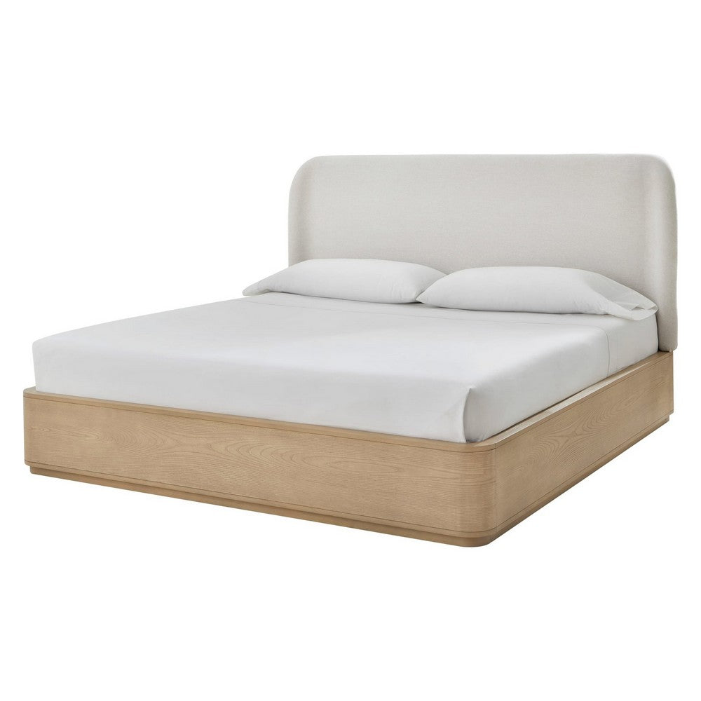 Yati Queen Platform Bed | Wingback | Beige Linen Upholstery | Buff Cream