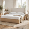 Yati Queen Platform Bed | Wingback | Beige Linen Upholstery | Buff Cream