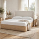 Yati Queen Platform Bed | Wingback | Beige Linen Upholstery | Buff Cream