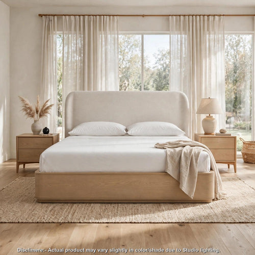 Yati California King Platform Bed | Beige Linen Upholstery | Buff Cream