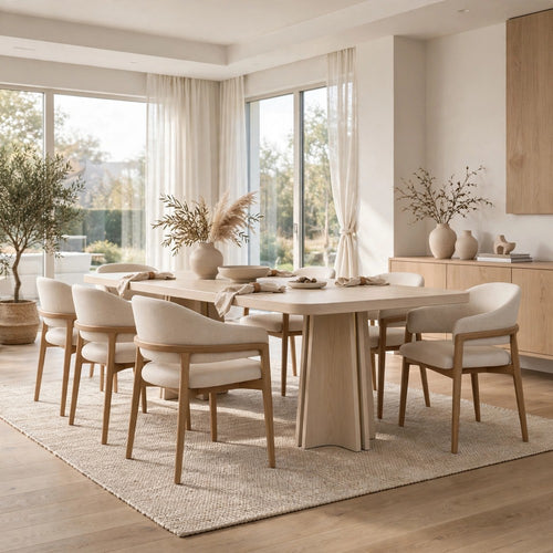 Zoya Rectangular Dining Table | Metal Double Pedestal | White S& 84"