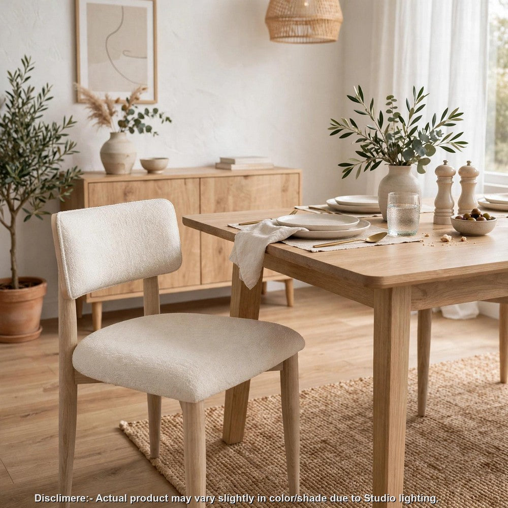 Zoya Dining Side Chair | Curved Back | Off White Dune Chenille | White S&