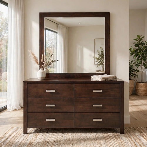 Yee 63" Dresser | 6 Drawers | Removable Felt Liners | Chocolate Brown