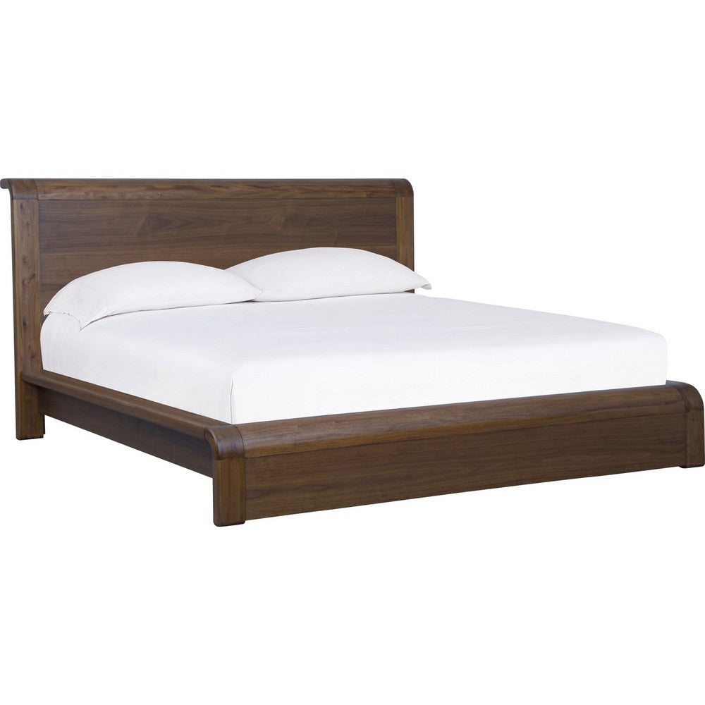 Toyo Queen Platform Bed | Sclupted Curved Frame | English Walnut Brown