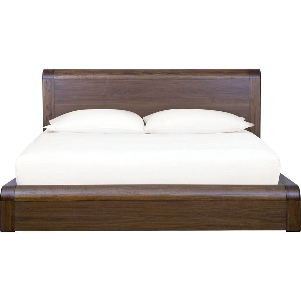 Toyo Queen Platform Bed | Sclupted Curved Frame | English Walnut Brown