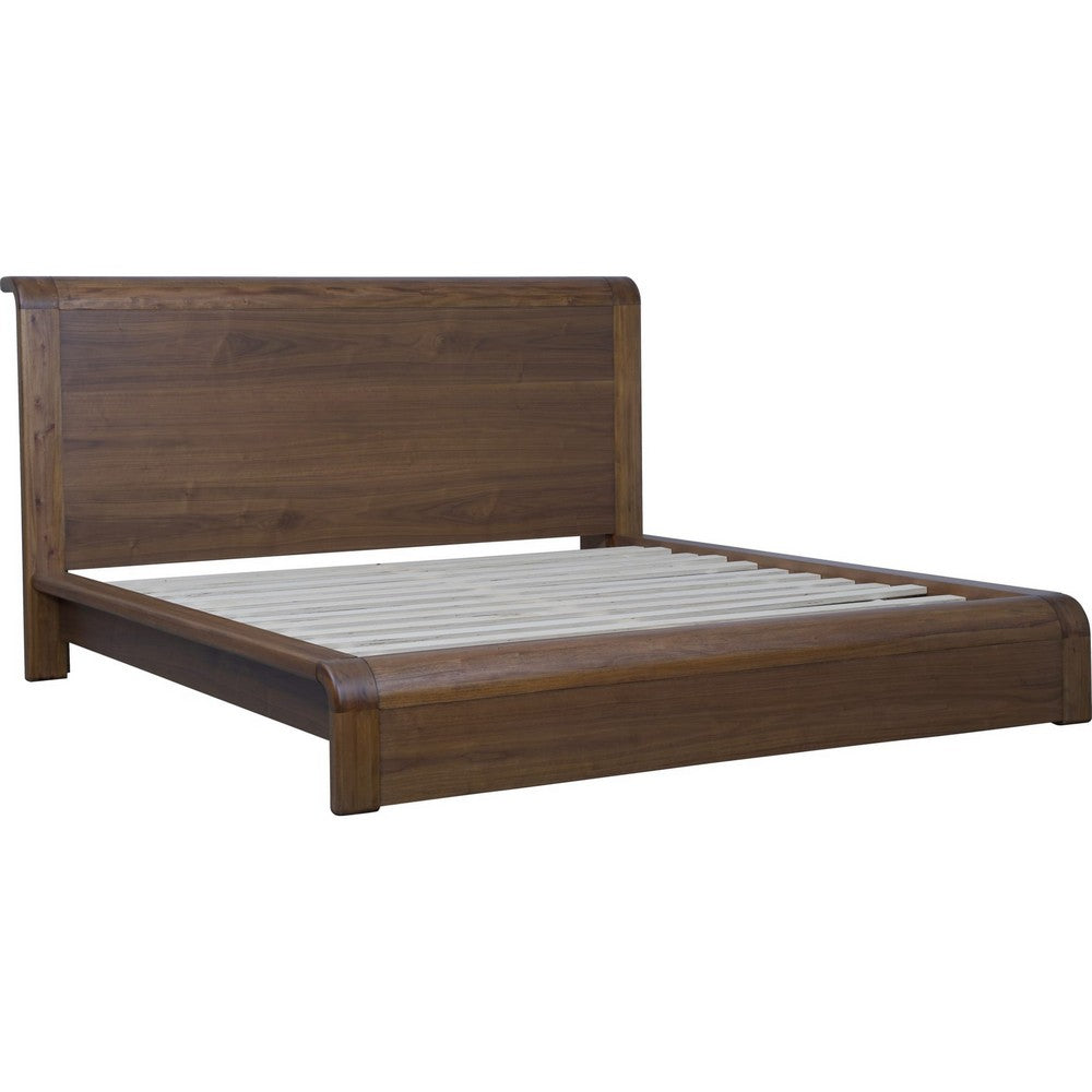 Toyo Queen Platform Bed | Sclupted Curved Frame | English Walnut Brown
