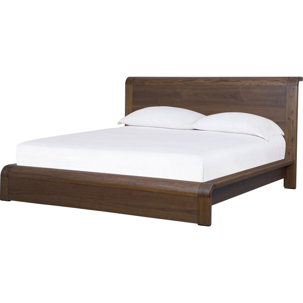 Toyo Queen Platform Bed | Sclupted Curved Frame | English Walnut Brown