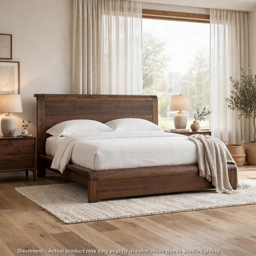 Toyo Queen Platform Bed | Sclupted Curved Frame | English Walnut Brown